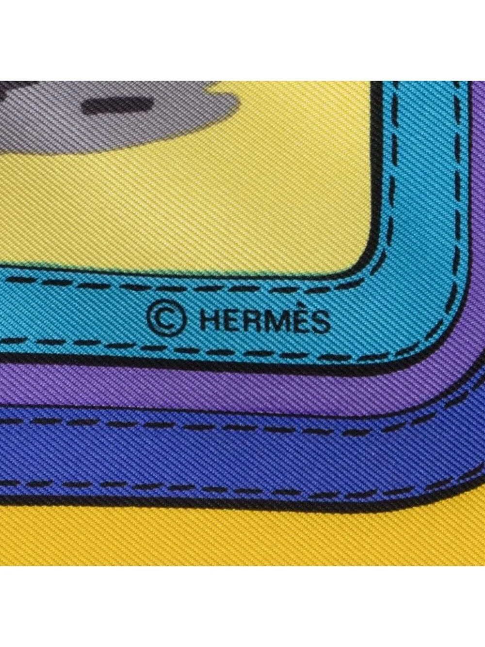 Hermes Scarf Yellow Blue Brown Silk